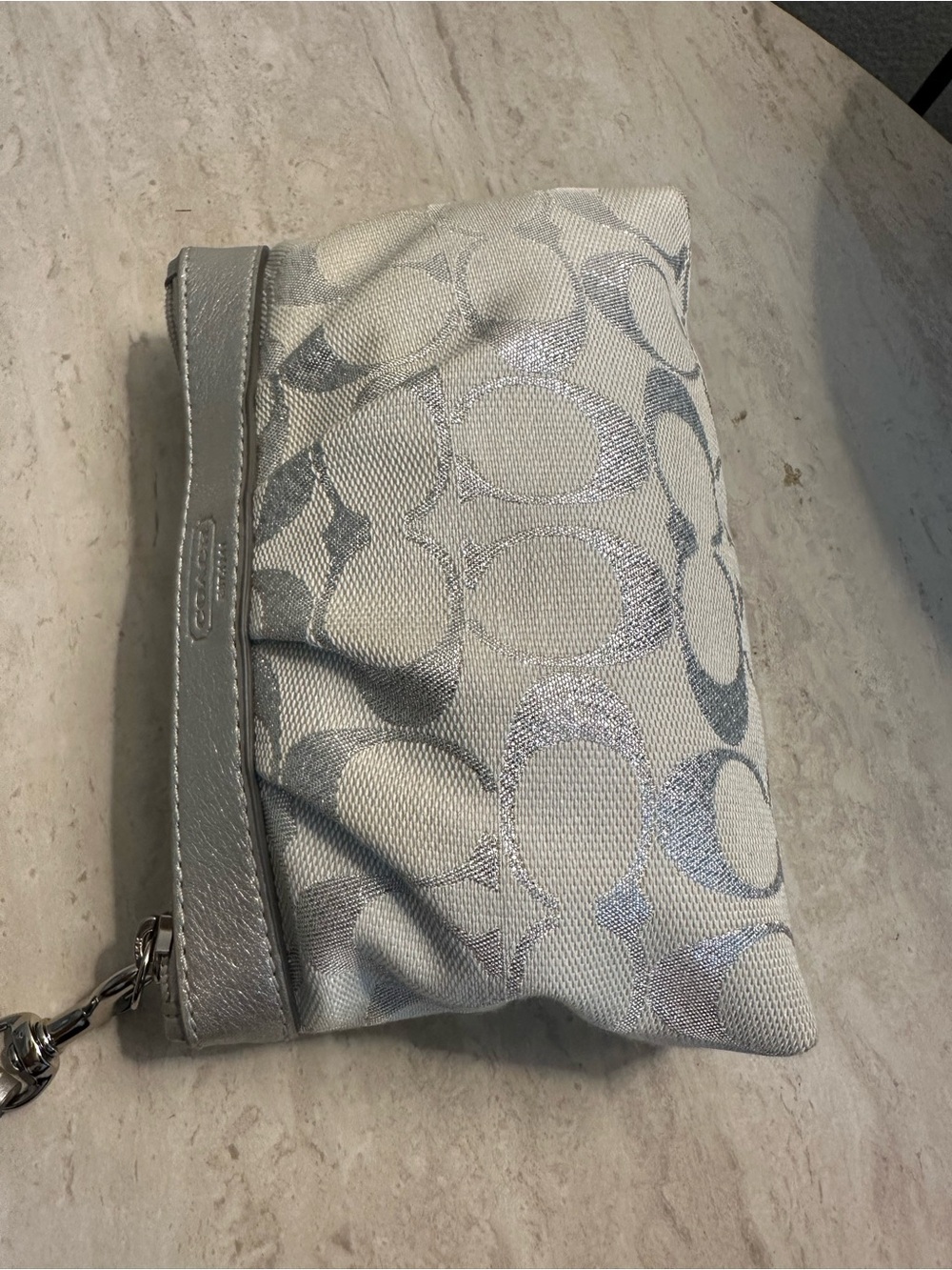Coach Signature Metallic Silver Pattern Wristlet